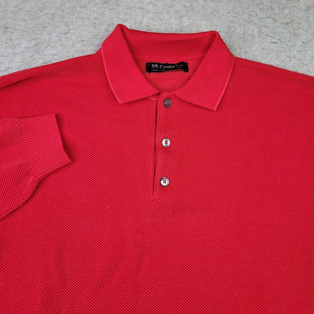 St. Croix Shop Polo Shirt Mens XL Red Long Sleeve Preppy Lightweight Stretch USA